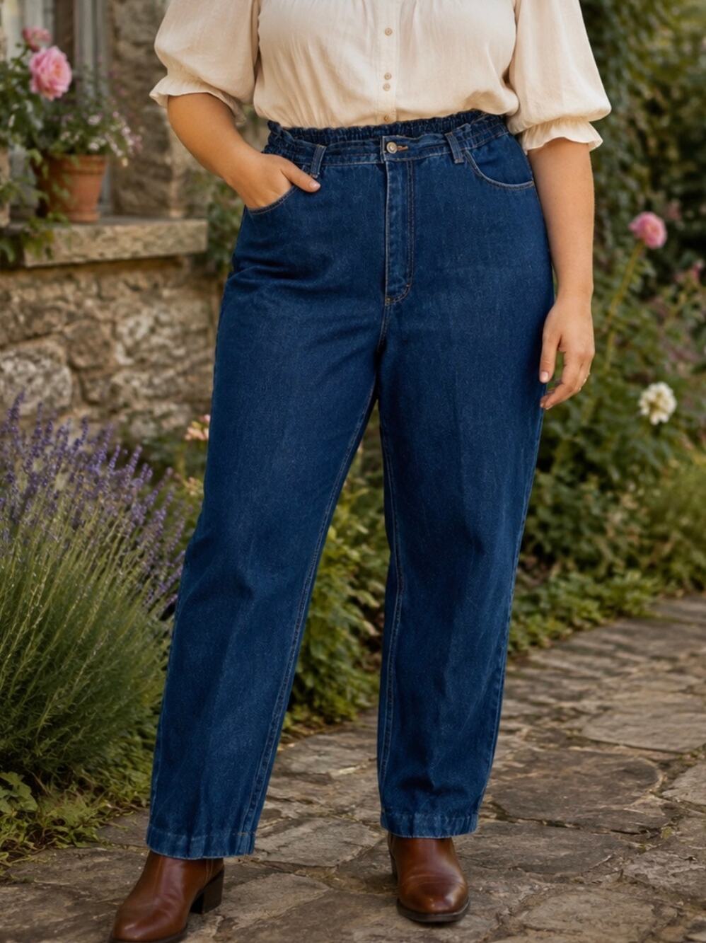 Vintage Gitano Mom jeans high rise straight leg Elastic waist plus denim 18